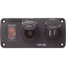 Blue Sea Water-Resistant Accessory Panels - 15A Circuit Breaker, 12V Socket, 2.1A Dual USB Charger